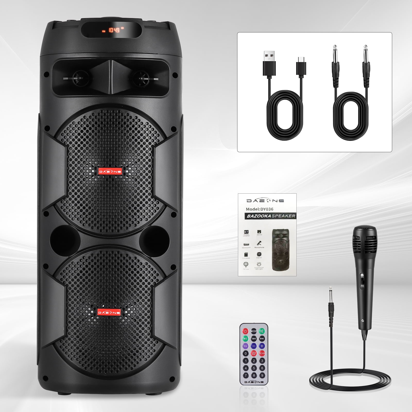Dual 6.5" Portable Wireless Bluetooth Speaker Outdoor Sound PA System Heavy Bass with Microphone
