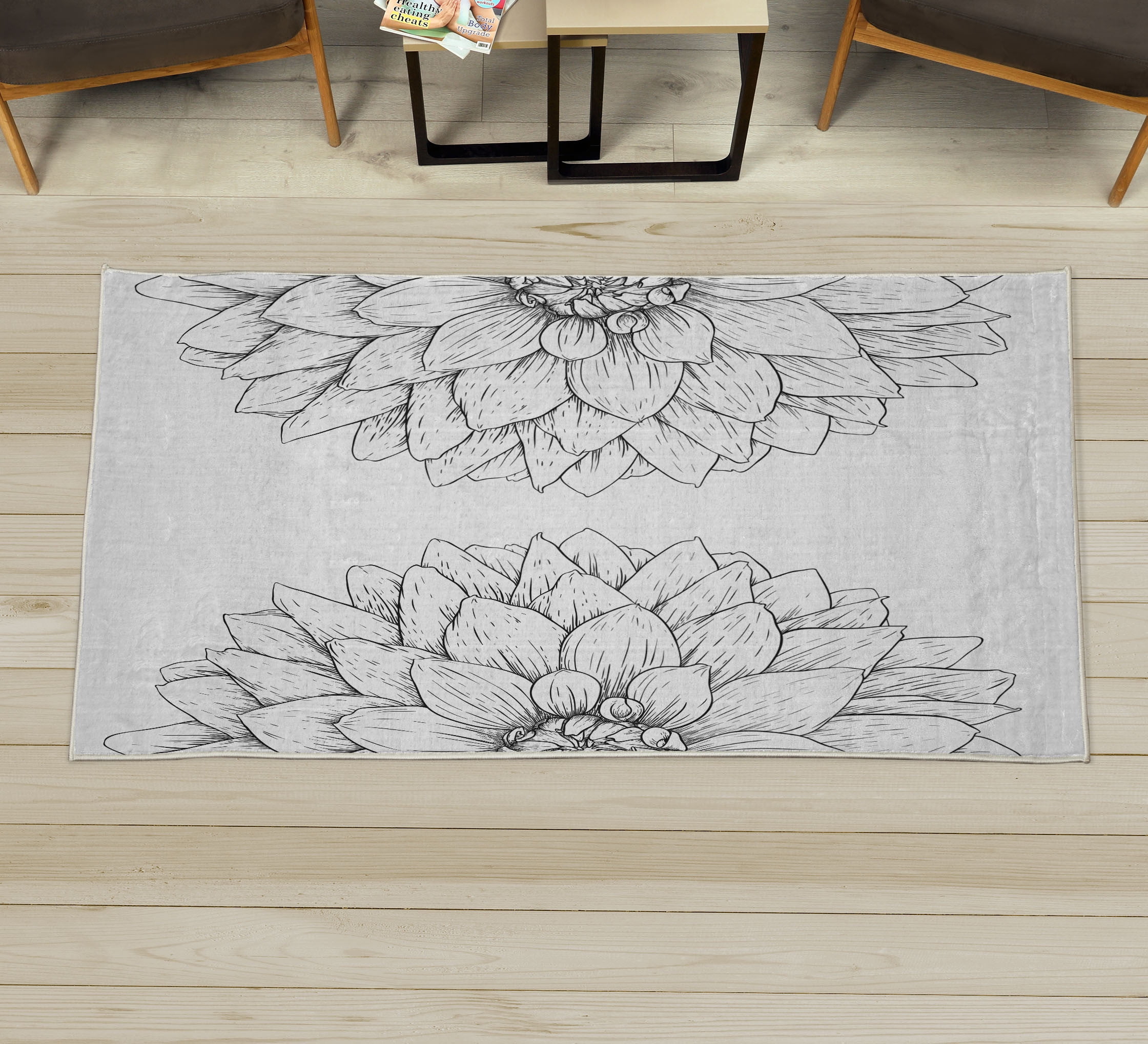 Dahlia Flower Decorative Rug, Simplistic Drawing of Bushy Sunflower ...