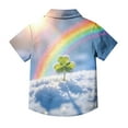thumbnail image 4 of BiZtdJrK Boys Vacation Shirts Funny Shamrock Graphic Short Sleeve Button Down Shirt Lapel Trendy Travel Beach Summer Shirts St. Patrick's Day Clothes Multicolor 130, 4 of 8