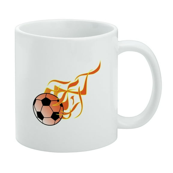 Soccer Ball Football Cartoon Flames White Mug