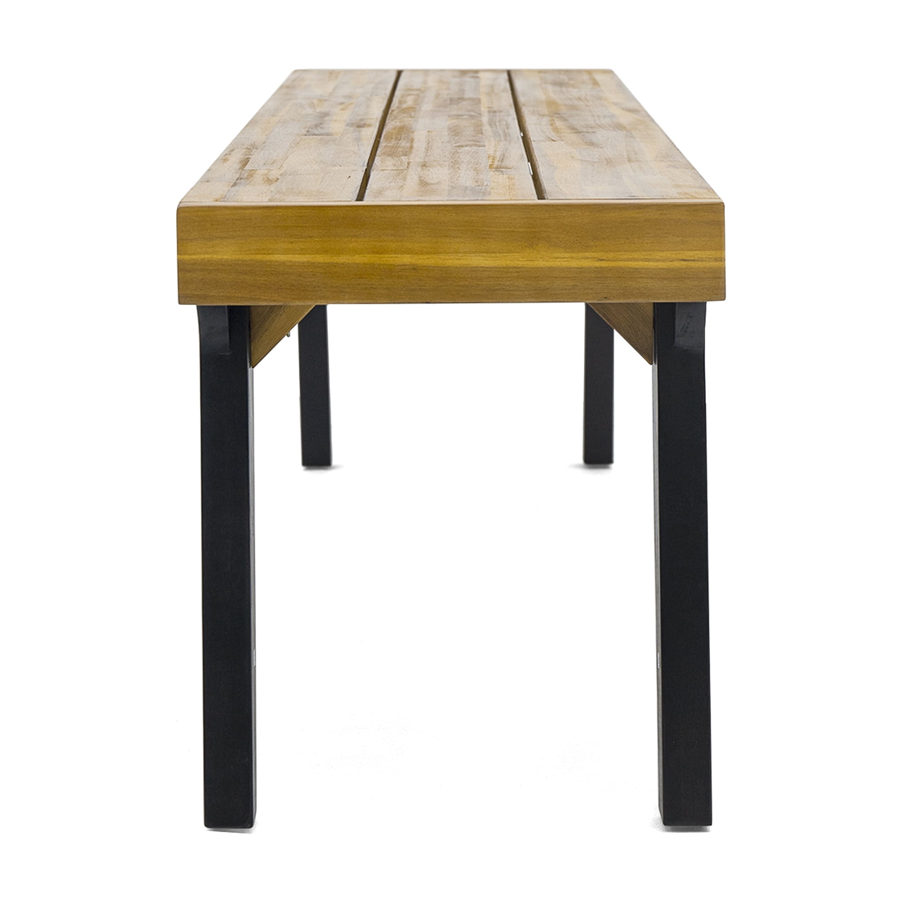 Outdoor Dining Bench Set of 2, Acacia Wood Slatted Rest Bench for Patio Garden, Teak