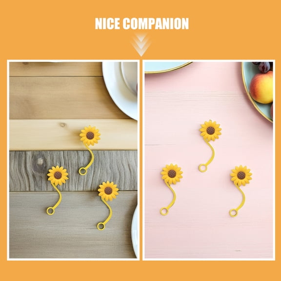 ELAYARD 5-Pack Sunflower Silicone Straw Caps, Decorative Flower Toppers for Tumblers, Cups, Reusable Drink Accessories
