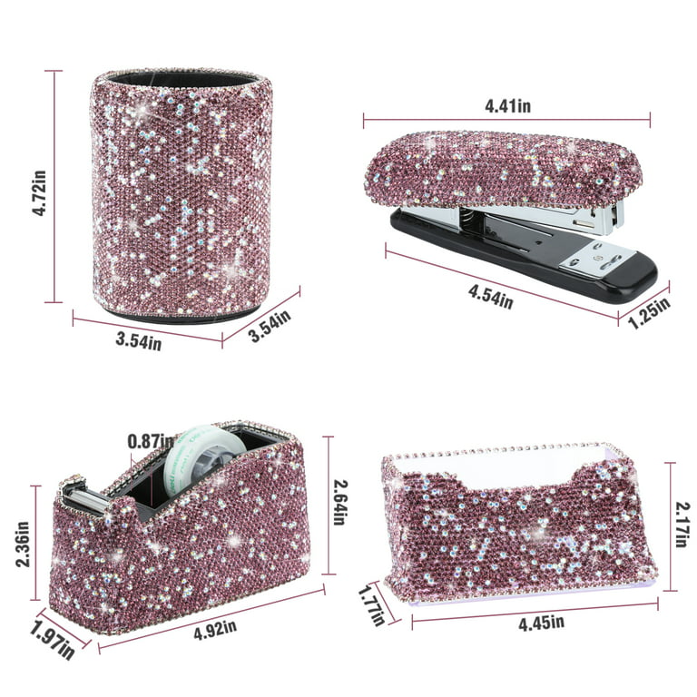 Bling Bling Crystal Luxury Handmade Diamond Desktop Tape Dispenser for  Fashion Girls Women (Pink) 