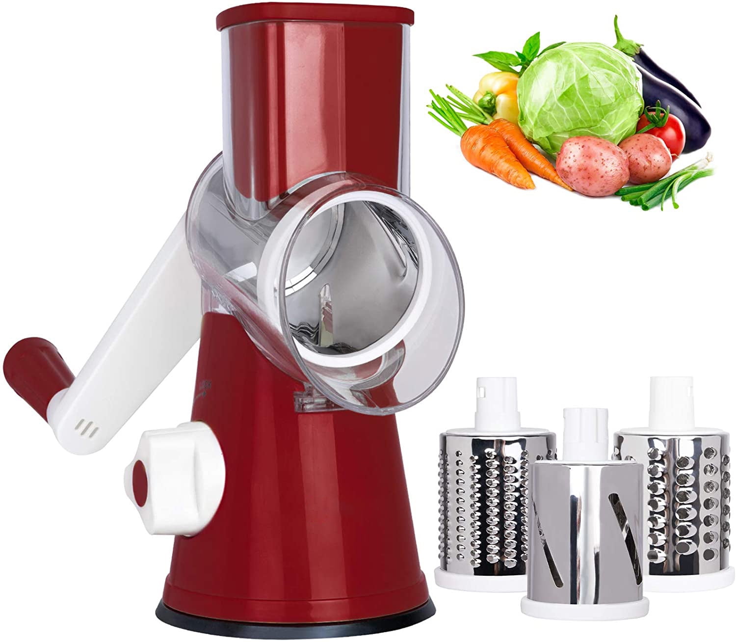 Manual Rotary Cheese Grater with Metal Handle Hand Crank Cheese Grinder  Shredder for Kitchen Vegetable Slicer with Suction (Red), 4.72x9.25(H)inch
