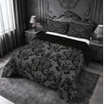 thumbnail image 2 of meiyoeat Gothic Skull Moth Queen Comforter Set,Rustic Damask Floral Comforter Sets Queen For Men Women, Black Gray,Black Reversible,3 Pieces, 2 of 7