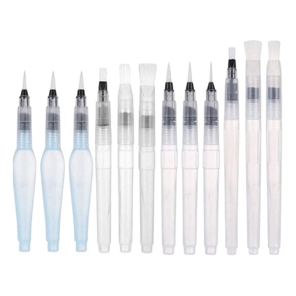 Water Color Brush Pen Set 12 Pcs Water Paint Brushes Refillable Watercolor Brush for Office, Craft(White)