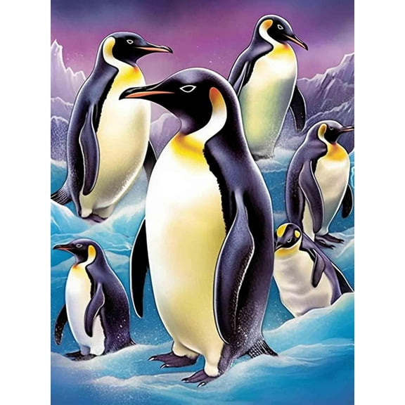 5D DIY Diamond Painting Set "Winter Penguin, Animals" Round Diamond Art Crafts for Adults, Suitable for Wall Decoration, Bedroom and Home Decoration