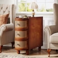 thumbnail image 1 of Tribesigns 3-Drawer Rattan End Table, Solid Wood Sofa Side Table with Vintage Embossed Handles, 1 of 5