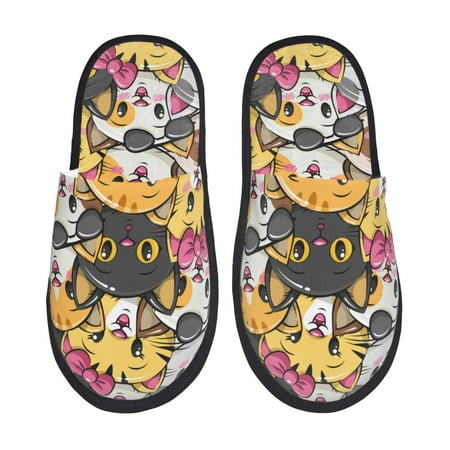 Balery Cute Cat Cartoon Slient Indoor Furry Fleece Comfort House Shoes Soft Non-Slip Home Shoes Cotton slippers House Slippers-- Medium