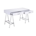 thumbnail image 5 of Benzara Rectangular Two Drawers Wooden Desk with Saw horse Metal Legs, Silver and White, 5 of 6
