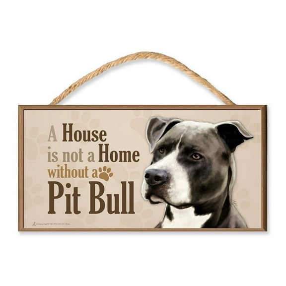 Pit Bull (b&w) v3 "A House is Not a Home without a Pit Bull" Dog Sign / Plaque featuring the art of Scott Rogers