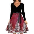 thumbnail image 4 of Women's Fashion Elegant Autumn and Winter Long Sleeve V-Neck Christmas Print Dress for Holiday Parties and Casual Wear, Stylish Women's Seasonal Dress,Red,L, 4 of 5