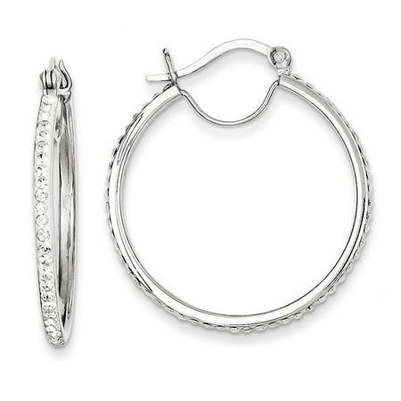 Sterling Silver White Swarovski Crystal Hoop Earrings (1.3IN Long)