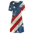 thumbnail image 4 of Frostluinai Women American Flag Dress Short Sleeve 4th of July Shirt Dress Crew Neck Independence Day Sunderss Casual Beach Midi Dress, 4 of 5