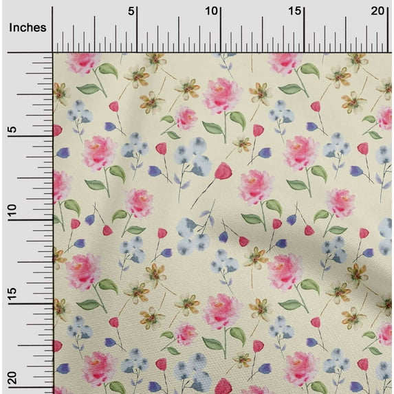 oneOone Georgette Viscose Cream Fabric Flower & Leaves Watercolor Quilting Supplies Print Sewing Fabric By The Yard 42 Inch Wide