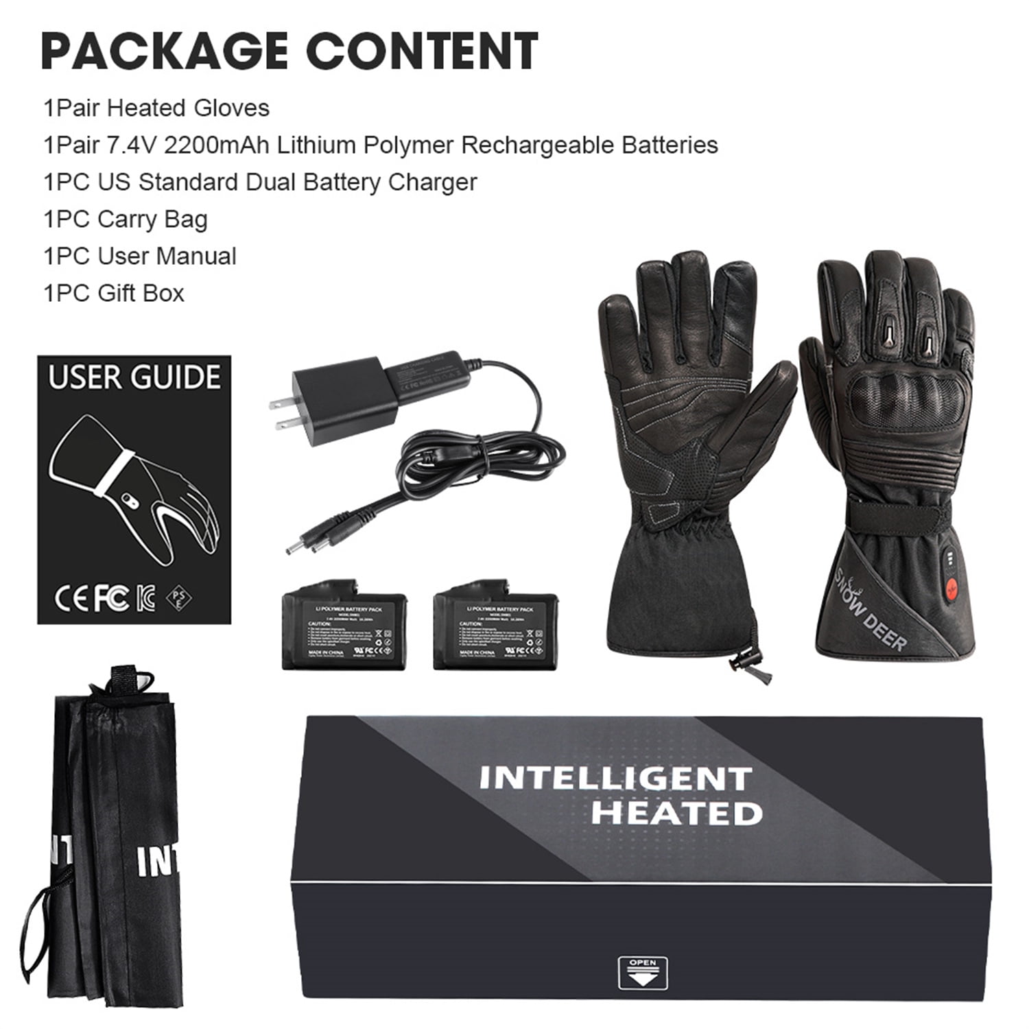 SNOW DEER Heated Motorcycle Gloves - 7.4V Electric Rechargeable Battery Waterproof Gloves for Men Women,Winter Biking Cycling Hunting Fishing Skiing Riding Powered Gloves