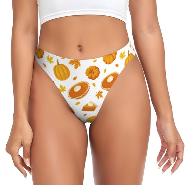 Fotbe Pumpkin Maple Leaves Tanga Sin Costuras para Mujer con Estampado – Panties Invisibles, Transpirables y Cómodos para Uso Diario-Medium