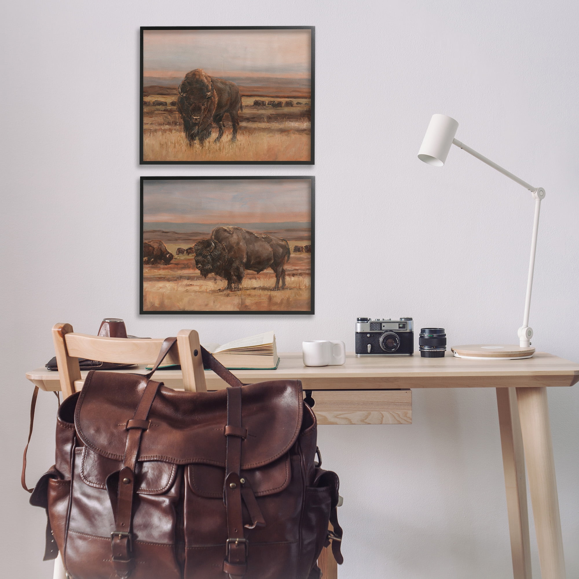 Stupell Industries Scattered Bison & Farmland Animals & Insects Painting Black Framed Art Print Wall Art, 20 x 16, Set of 2