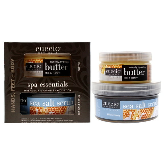 Spa Essentials Kit - Milk and Honey by Cuccio Naturale for Women - 2 Pc 19.5oz Sea Salt Scrub, 8oz Butter Blend