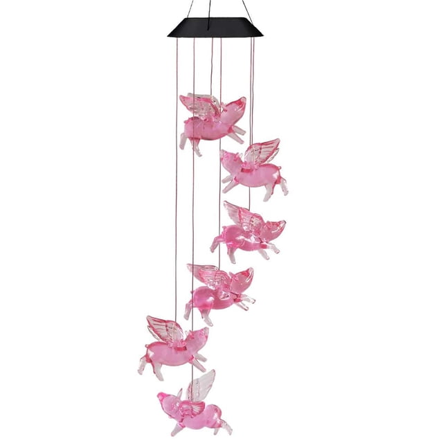 1PCS Solar Bee Wind Chime - Black Shell 6 Lamp Head Flying Pig MFZFUKR CPB-US-DYP154-3