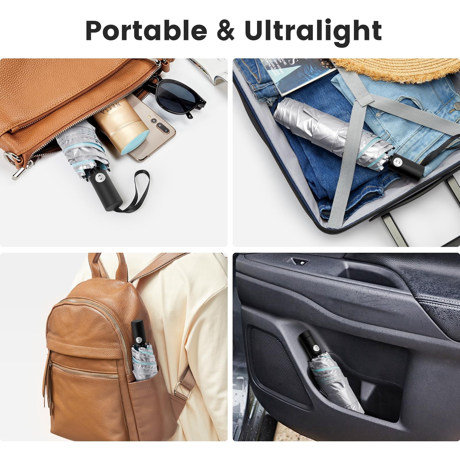 G4Free Travel Umbrella Ultralight UPF 50+ UV Protection Compact Sun Umbrella, Double Canopy Super Slim Small Portable Automatic Anti-bounce Close