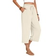 thumbnail image 3 of Women'S Cropped Pants Drawstring Casual with Pockets Loose High Waisted Wide Leg Lounge Pants Cream White XL, 3 of 6