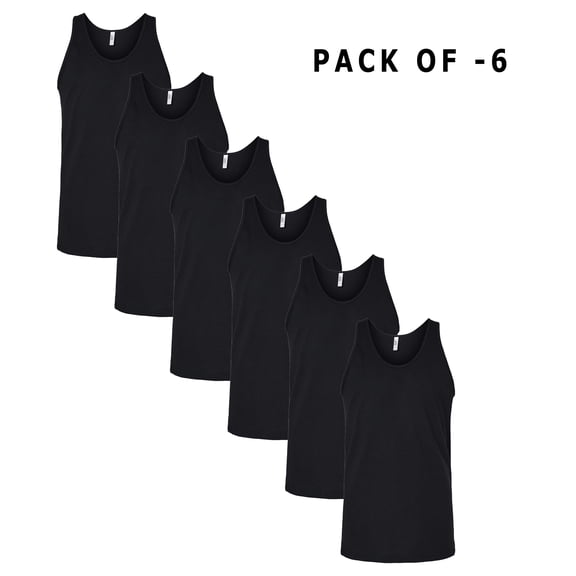 CROWN CRAZE - Men's Black Color Crewneck Comfortable Sleeveless Fine Jersey Tank | 4.5 Oz 100% Combed Ring-Spun Cotton, 6 Pack XS Size