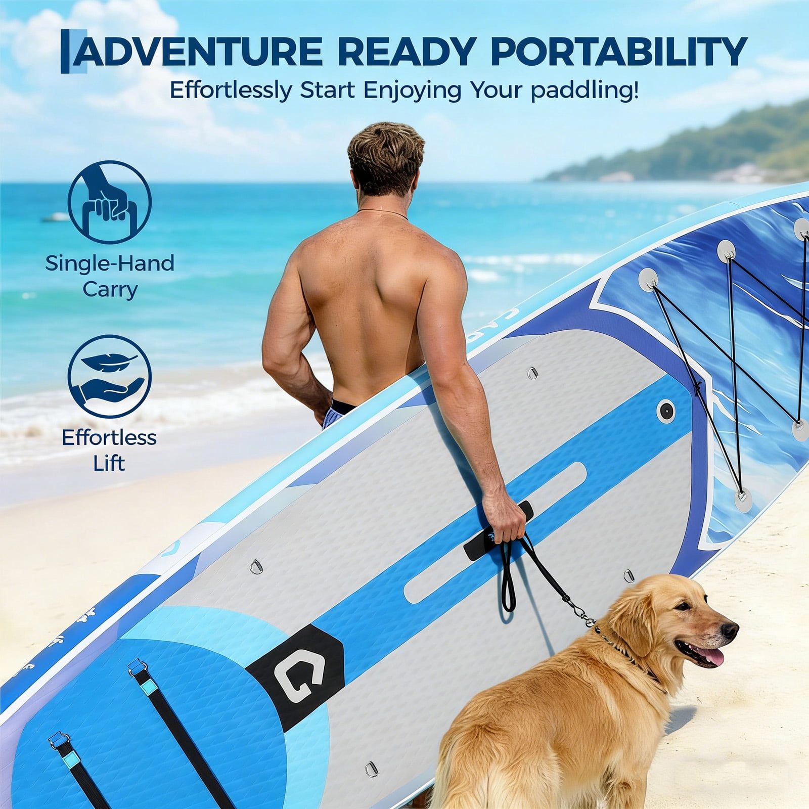 CazToi Inflatable Stand Up Paddle Board Set with SUP Accessories, Non-Slip Deck 10.6Ft PVC Blow Up Paddle Board for Youth & Adults