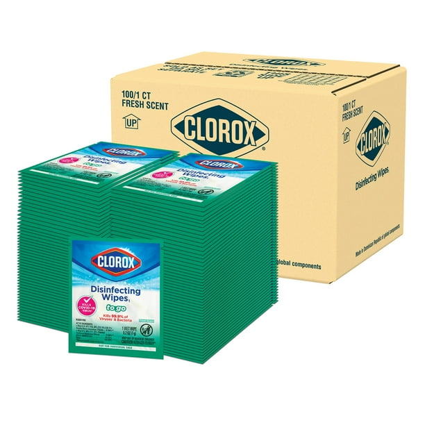 Clorox Disinfecting Wipes to Go, Bleach Free, Individually Wrapped, 1 Count Each, Pack of 100