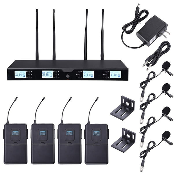 Yescom 4 Channel Receiver UHF Wireless Microphone System w/ 4 Lapel Mics  262ft