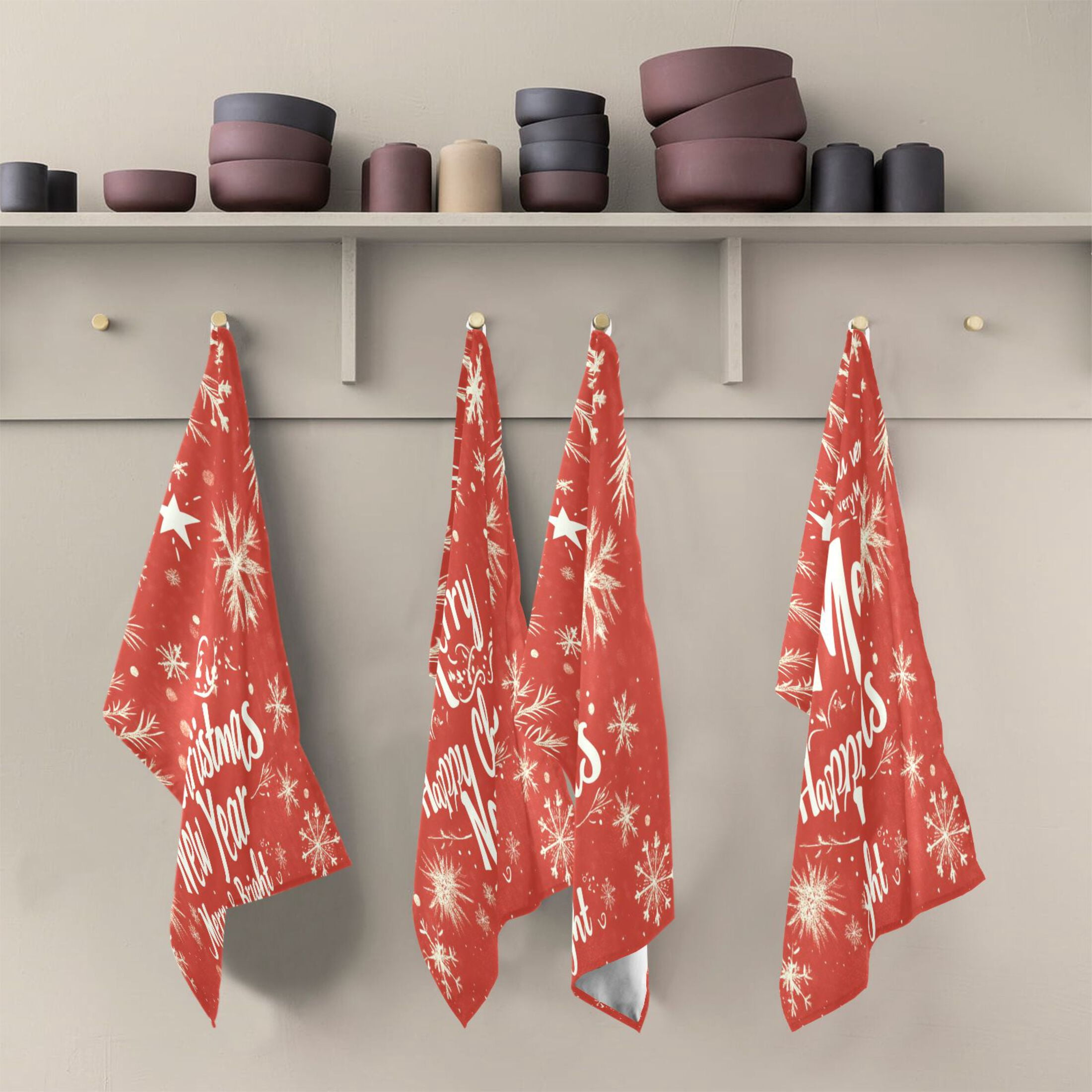 BZSMCE Kitchen Towels Creative Leaf and Snowflak for Merrh Christmas Pattern Durable Kitchen Towel