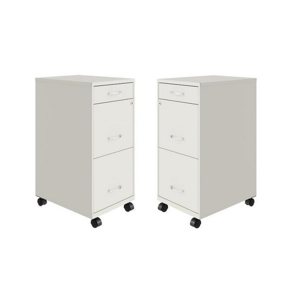 Home Square 3 Drawer Mobile Metal Filing Cabinet Set in Pearl White (Set of 2)