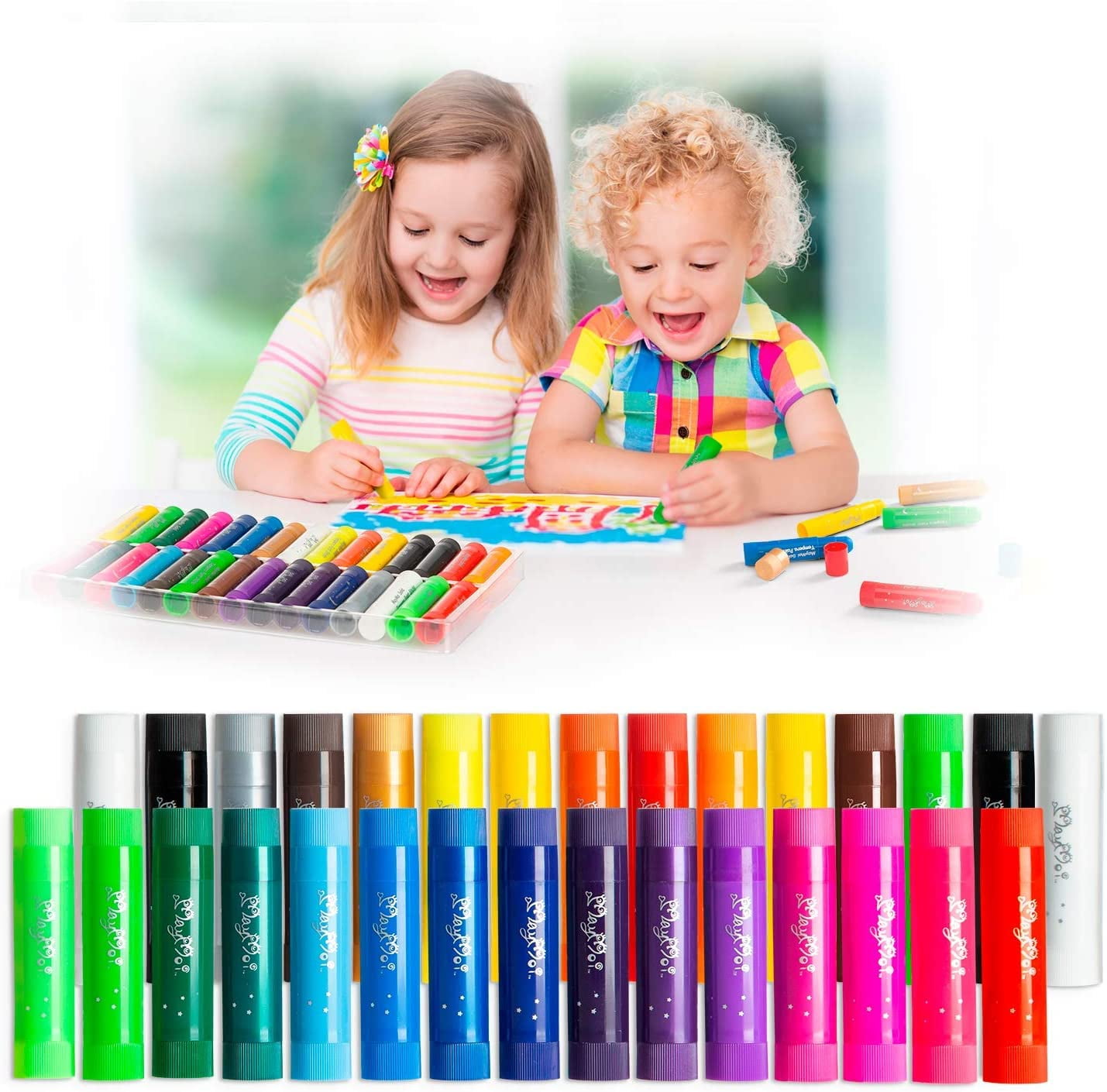 MayMoi Tempera Paint Sticks, 30 Bright Colors Solid Tempera Paint