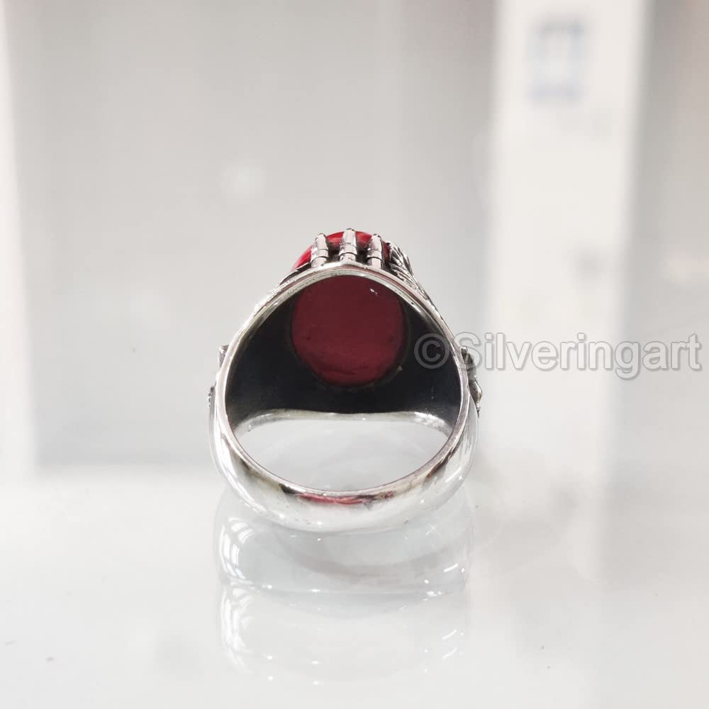 Buy Natural Italian Red Coral Men Silver Ring, Unique Design Coral Cabochon  Ring, Completely Natural Vivid Red Color Coral, Men Red Stone Ring Online  in India - Etsy