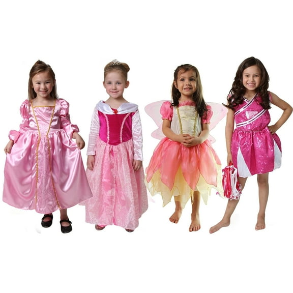 Making Believe Classic Storybook Princess Dress 4 Pack Set - Gold/Pink/Hot Pink - Size 6-8