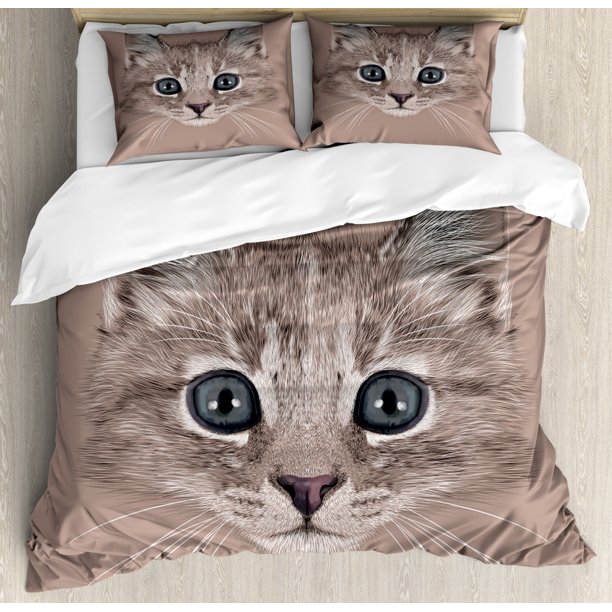 Animal Duvet Cover Set, Portrait of Domestic Cat Cute Face Baby Kitten
