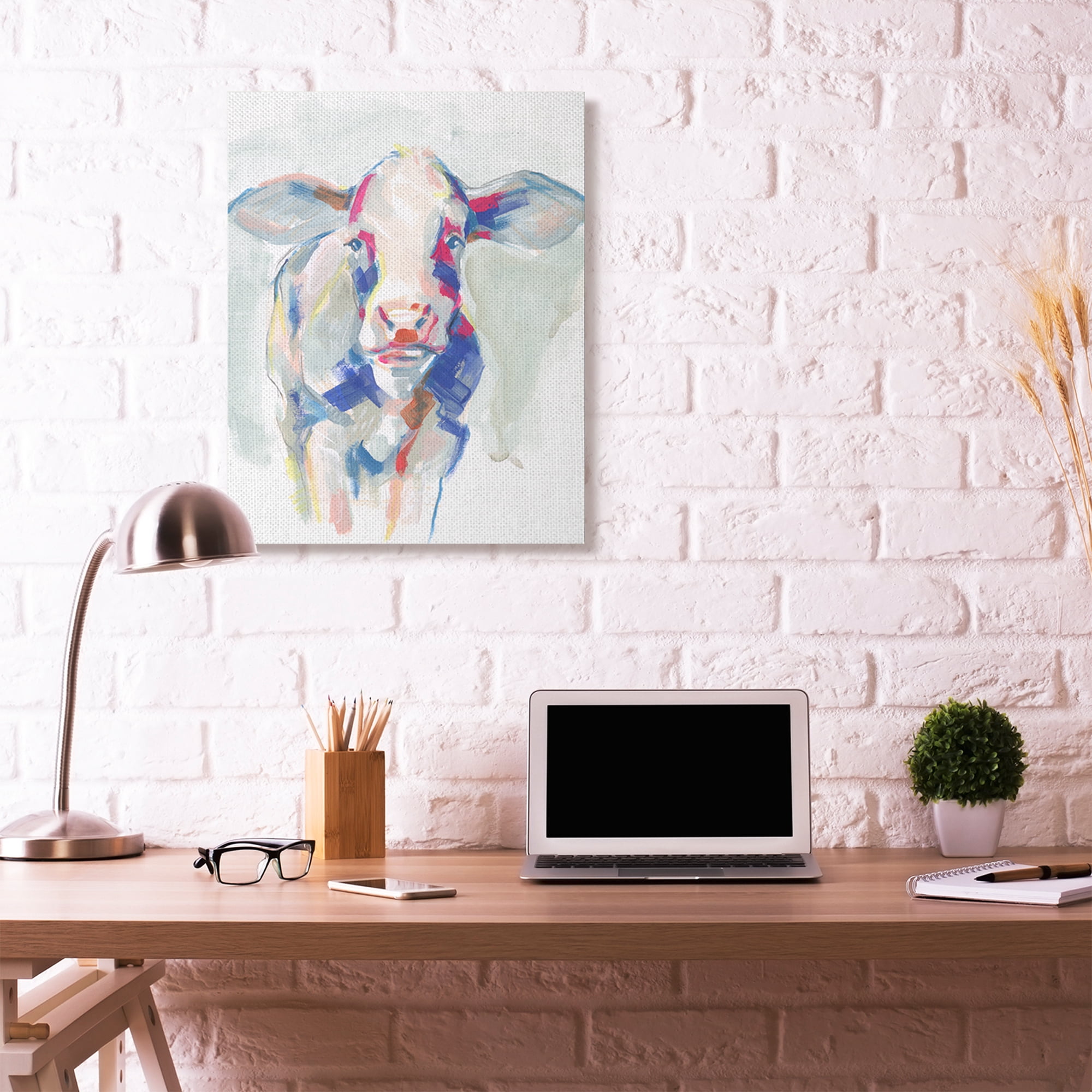 Stupell Home Décor Colorful Cow Farm Animal Painting Canvas Wall Art by Jennifer Paxton Parker