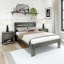 Plank Beam Farmhouse Full Size Bed Frame with Plank Headboard, Solid Wood Platform Bed