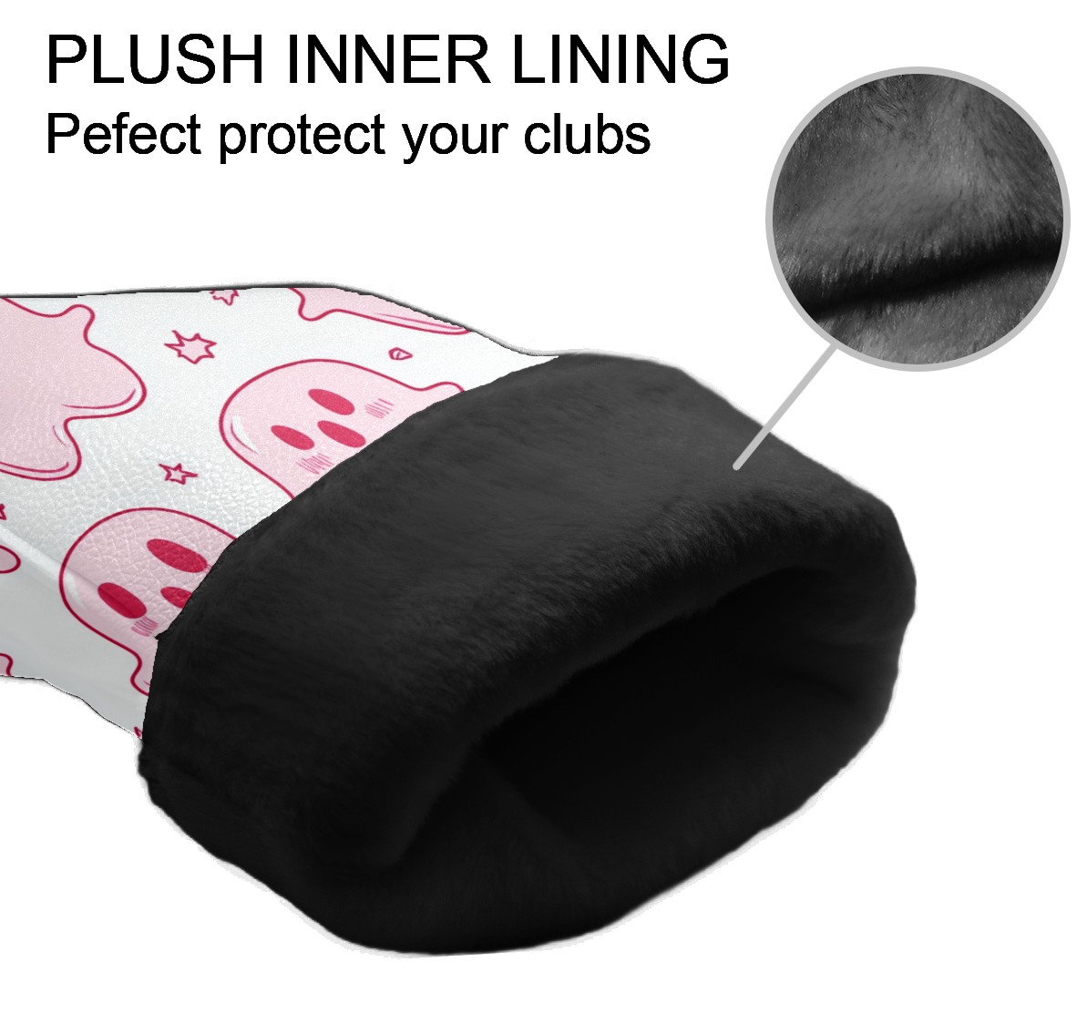 Golf Club Covers, LightPink Cartoon Ghosts Premium PU Leather Driver Hybrid Putter Head Covers with Velvet Lining, Waterproof Golf Gifts for Men Women