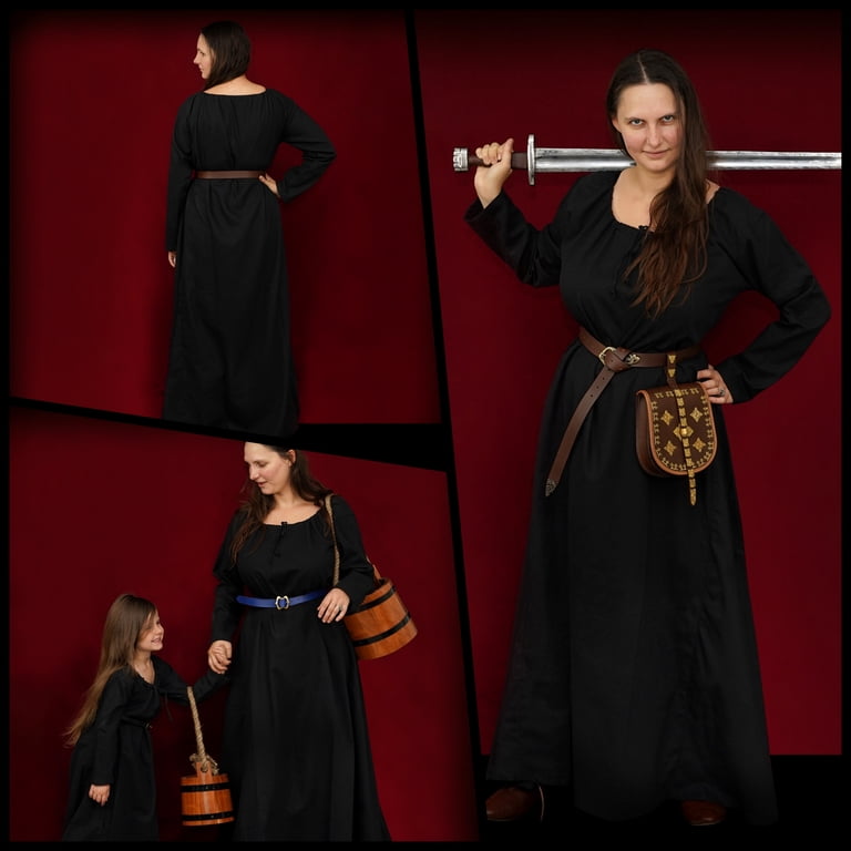 medieval lady dress Mythrojan Xth-XVth Century for LARP SCA Renaissance Fair & Reenactment, Color : Black, Size : Medium styleattribute-casual dresses