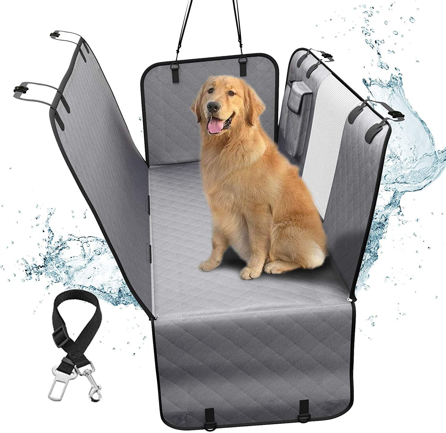 Dog Car Seat Covers with Mesh Visual Window Waterproof Scratchproof Non-Slip Dog Hammock for Back Seat with 2 Storage Pockets Pet Car Seat Cover for Cars Trucks and SUVs 