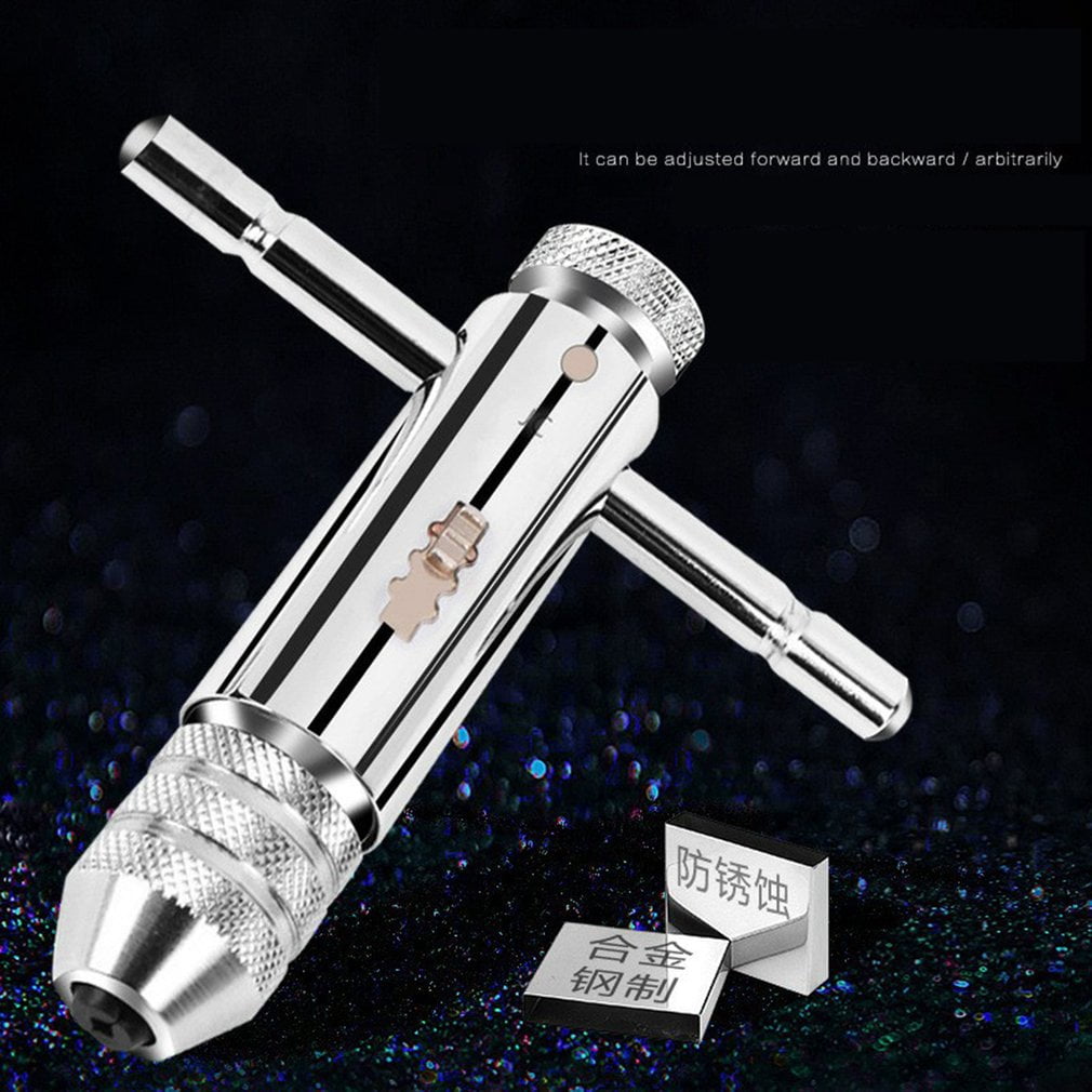 Alloy Steel Silver Adjustable T-Tapping Tap Wrench T-Handle Ratchet Holder htggh 