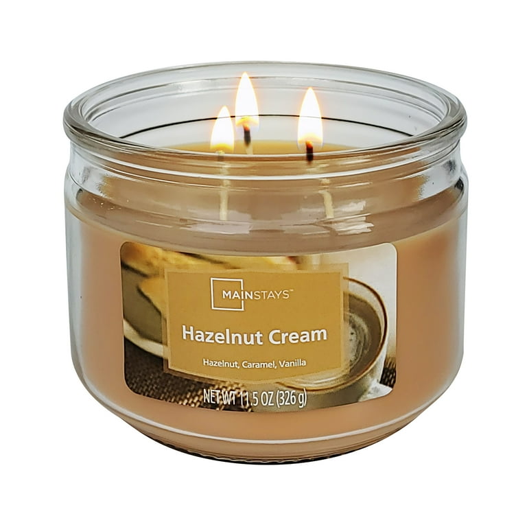 Mainstays Hazelnut Cream Scented 3-Wick Glass Jar Candle, 11.5 oz