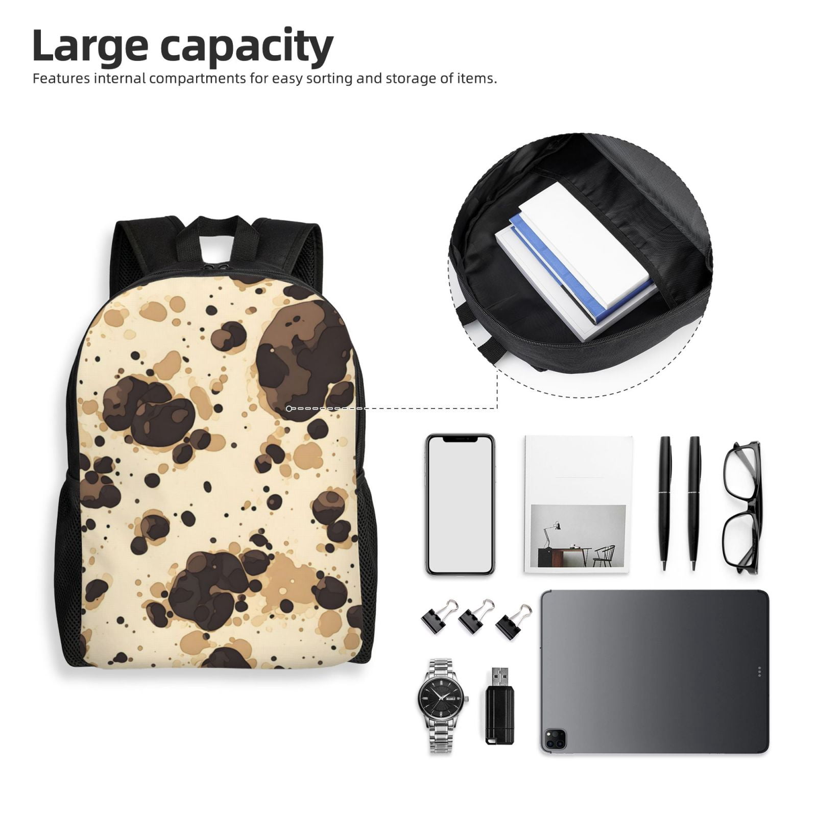Single Side Full Backpack 16.1×11.8×4.5in Large Capacity Breathable Shoulder Belt Leisure Simple And Strong Bearing Capacity Milk Cow Print Style Sienna_1