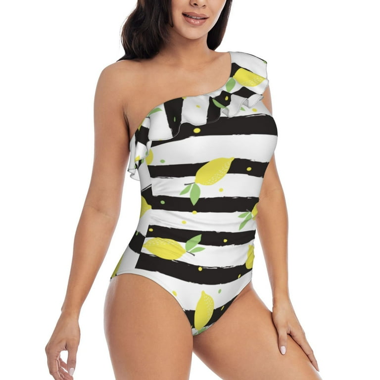 Goofa Lemon Pattern Women's One Piece Swimsuits Tummy Control