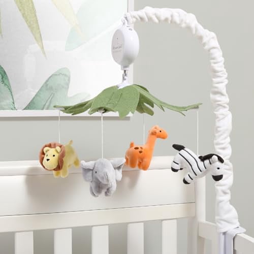 HYPERLIVING The Peanutshell Crib Mobile for Boys or Girls - White Musical Baby Crib Mobile with 12 Lullabies, Jungle Animal, Baby Safari Animals Nursery Decor