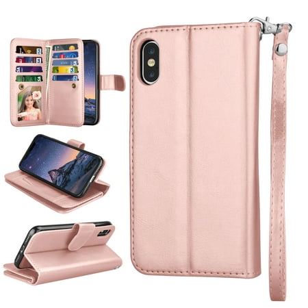 iPhone X XS Case, iPhone X XS Wallet Case, Njjex XS iPhone X XS Leather Case Flip Case with Stand Function & Credit Card Slots For Apple iPhone X XS / iPhone 10 5.8 inch 2017 -Rose Gold