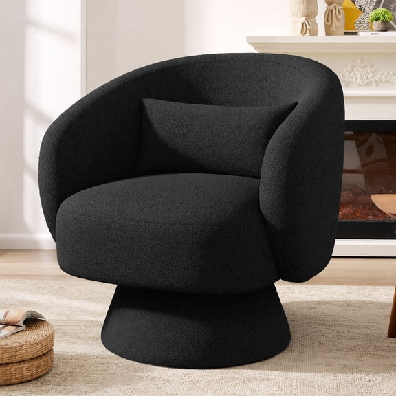 Daluvenix 360° Swivel Barrel Accent Chair, Teddy Upholstered Armchair for Living Room, Bedroom & Office, Black