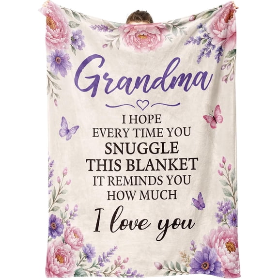 Grandma Gift Soft Cozy Fleece Blanket Floral Butterfly I Love You Print Warm Throw Blanket for Birthday Mothers Day Holiday Gifting 30x40 inches