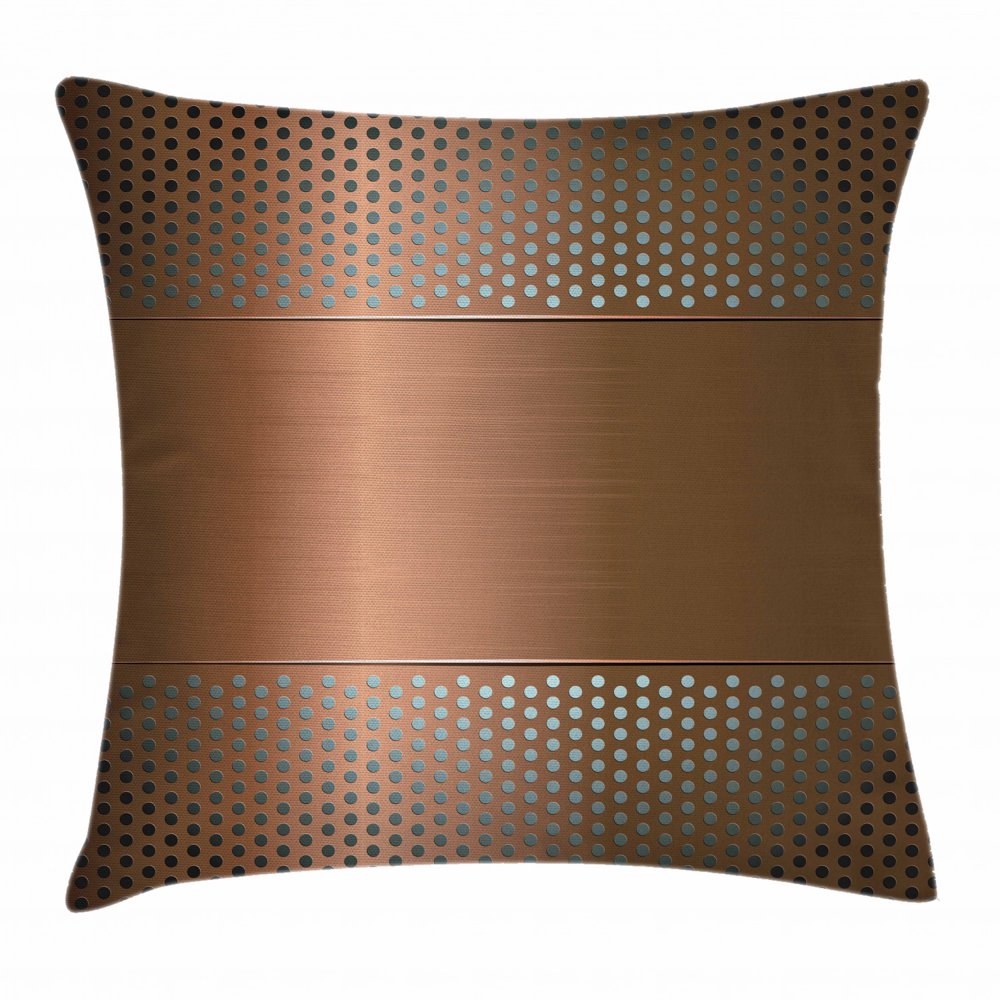 Copper Decor Throw Pillow Cushion Cover, Perforated Grid Metallic Plate